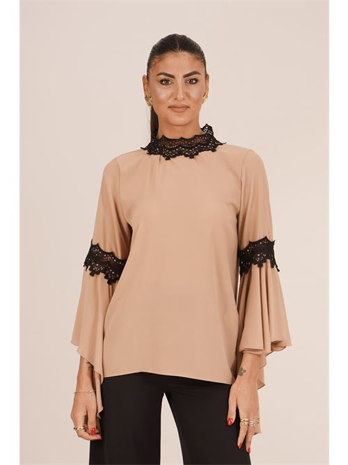 Casacca in viscosa e seta GM by Gai Mattiolo | GM4416CAMMELLO/NERO